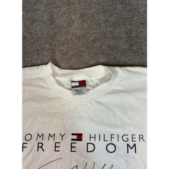 Vintage 90s Tommy Hilfiger Graphic Tee Mens XL White Retro Casual Streetwear - Picture 2 of 5